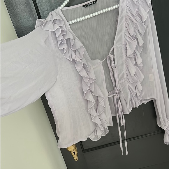 SHEIN Romantic Purple Long Sleeve Ruffled Blouse - Picture 2 of 2